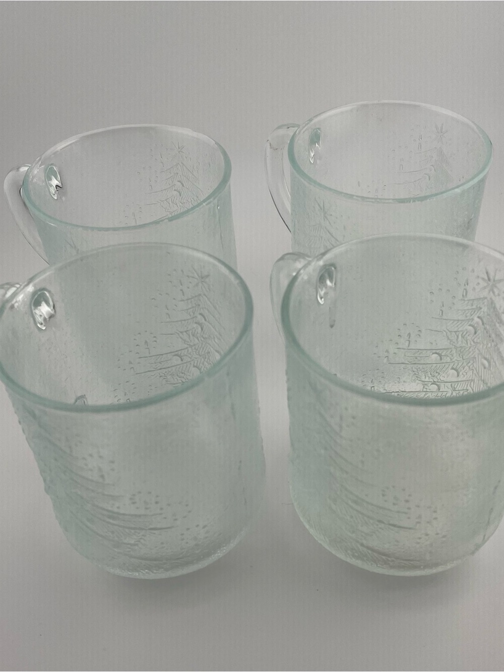 Vintage Embossed Duralex Christmas Tree Glass Mugs France (Set of 4)